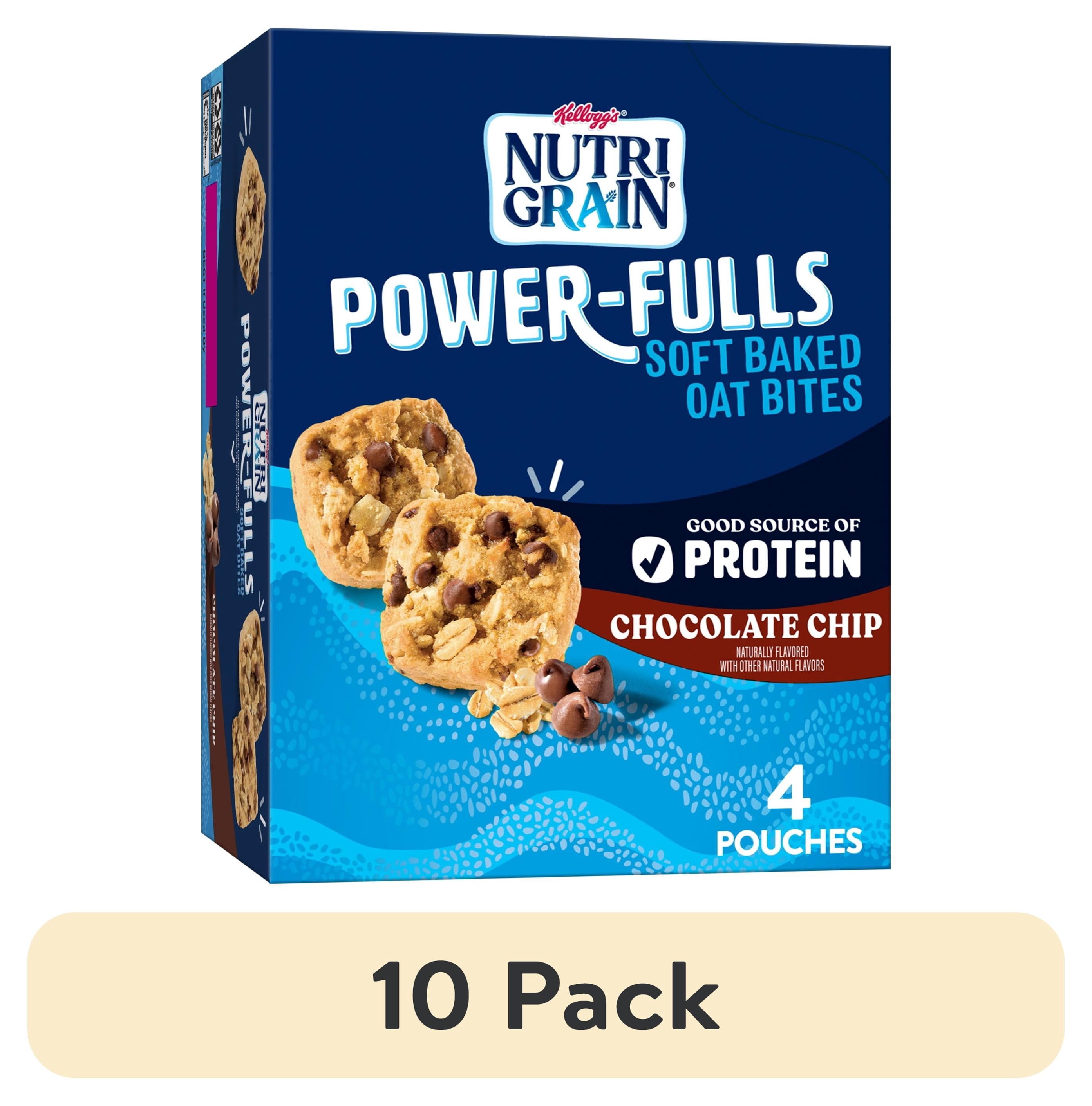 (10 pack) Kellogg's Nutri-Grain Power-Fulls Chocolate Chip Chewy Soft Baked Oat Bites, Protein Snacks, 5.6 oz, 4 Count