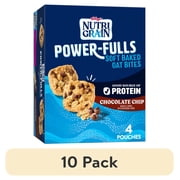 (10 pack) Kellogg's Nutri-Grain Power-Fulls Chocolate Chip Chewy Soft Baked Oat Bites, Protein Snacks, 5.6 oz, 4 Count