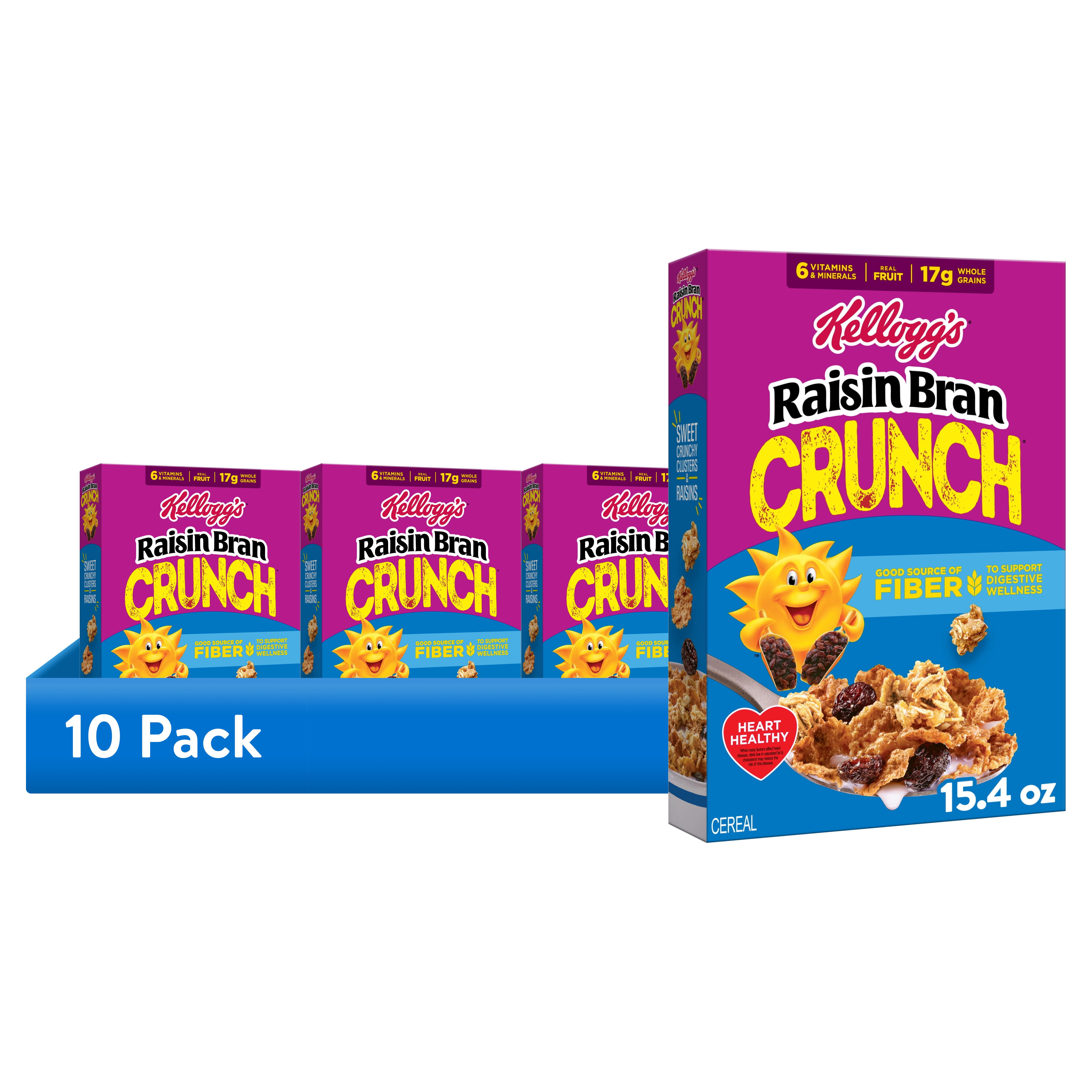 (10 pack) Kellogg's Raisin Bran Crunch Crunch Breakfast Cereal, Good Source of Fiber, 15.4  oz