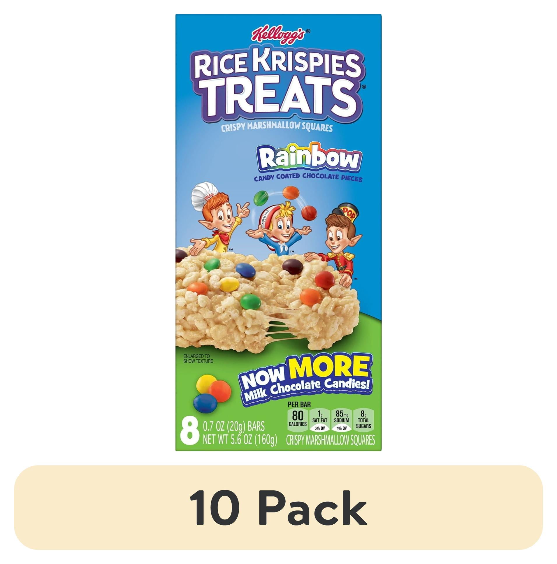 (10 pack) Kelloggs Rice Krispies Treats Rainbow with Candy Coated Chocolate Pieces, 5.6 oz, 8 Bars
