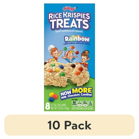 (10 pack) Kelloggs Rice Krispies Treats Rainbow with Candy Coated Chocolate Pieces, 5.6 oz, 8 Bars