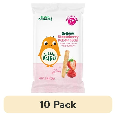 (10 pack) Little Bellies Organic Strawberry Pick-Me Sticks Puff Snack, 0.56 oz
