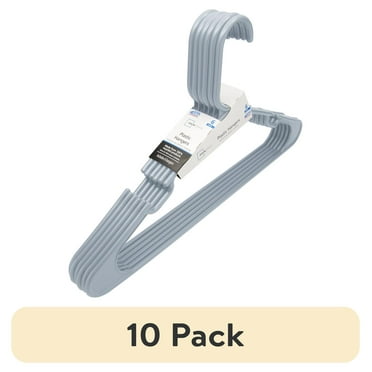 (10 pack) Mainstays Adult & Teen Clothing Hangers, 6 Pack, Soft Silver, Durable Plastic