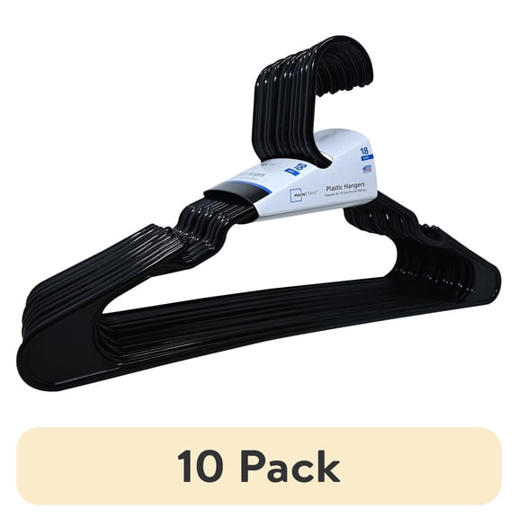 (10 pack) Mainstays Plastic Clothes Hangers, Black, 18-Count