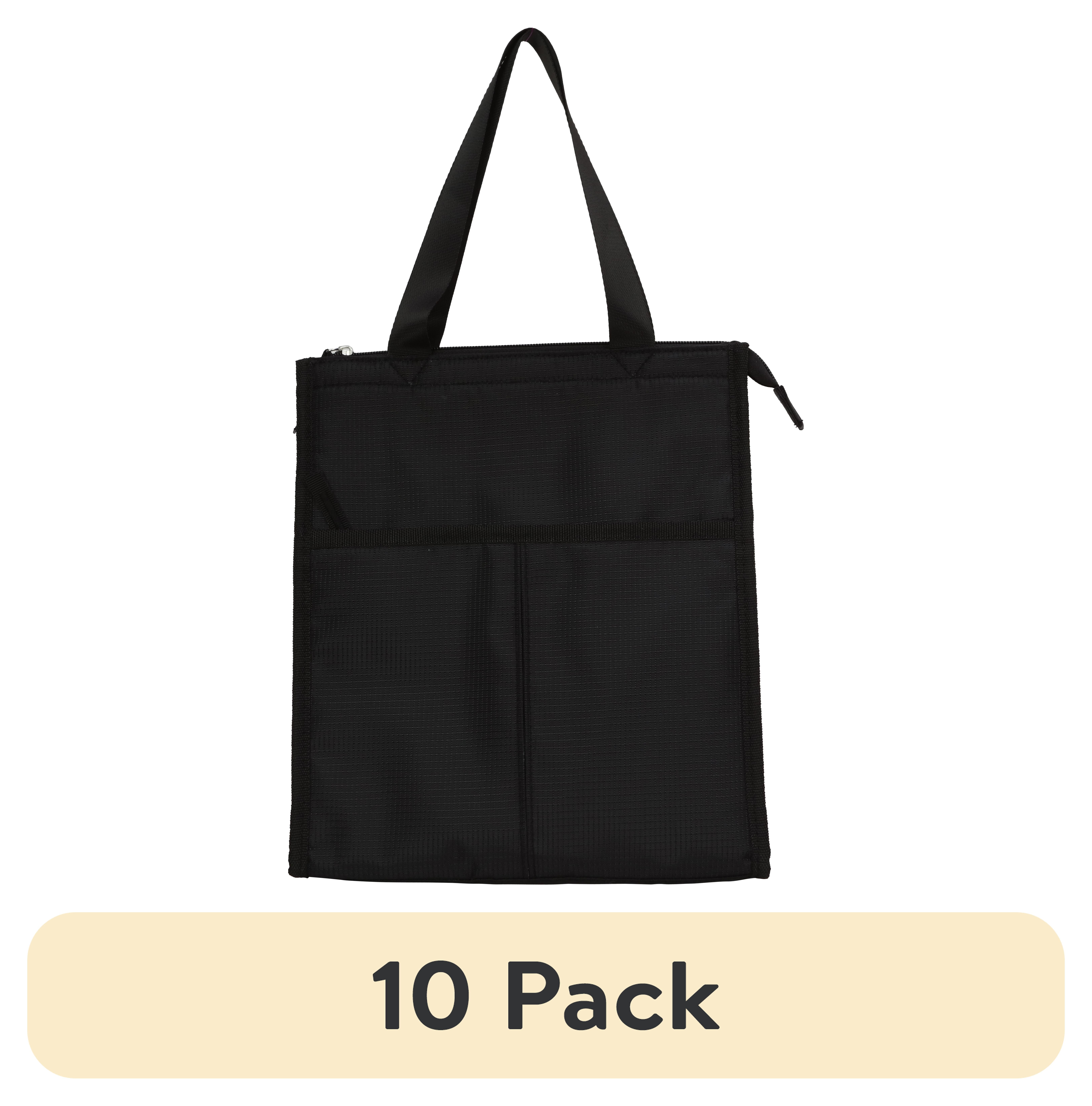 (10 pack) Mainstays Black Reusable Polyester Lunch Bag with Zippered Main Pocket, Ideal Use for Workday Meals and Travel