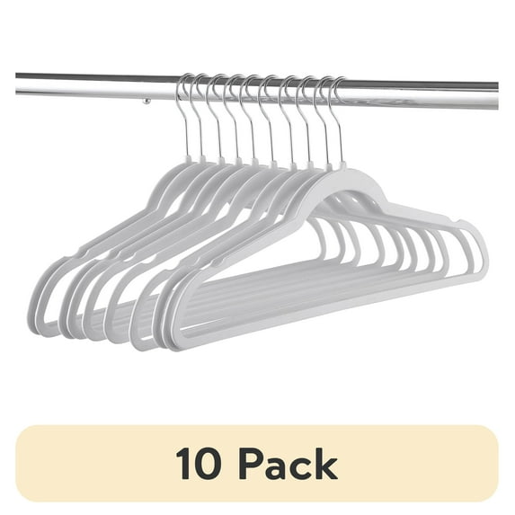 (10 pack) Mainstays Slim Clothes Hangers for Adult, 10 Pack, White, Durable Plastic, Space Saving