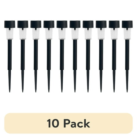 (10 pack) Mainstays Solar Powered Black Classic Column LED Path Light and Landscape Light, 2 Lumens