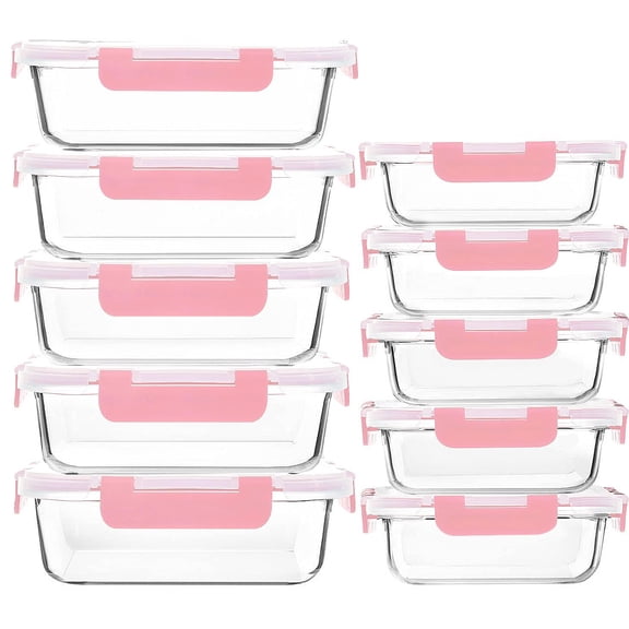 [10-pack Meal Prep Containers With Snap Locking Lids Glass Airtight Lunch Food Storage Microwave Oven Freezer And Dishwasher Friendly Pink