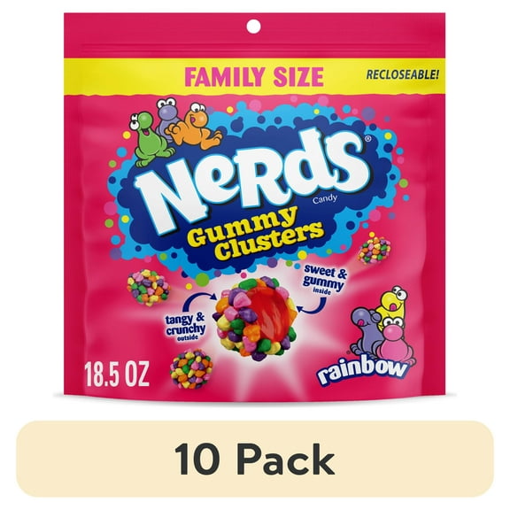 NERDS Gummy Clusters Candy, Rainbow, Crunchy and Gummy, 18.5 oz