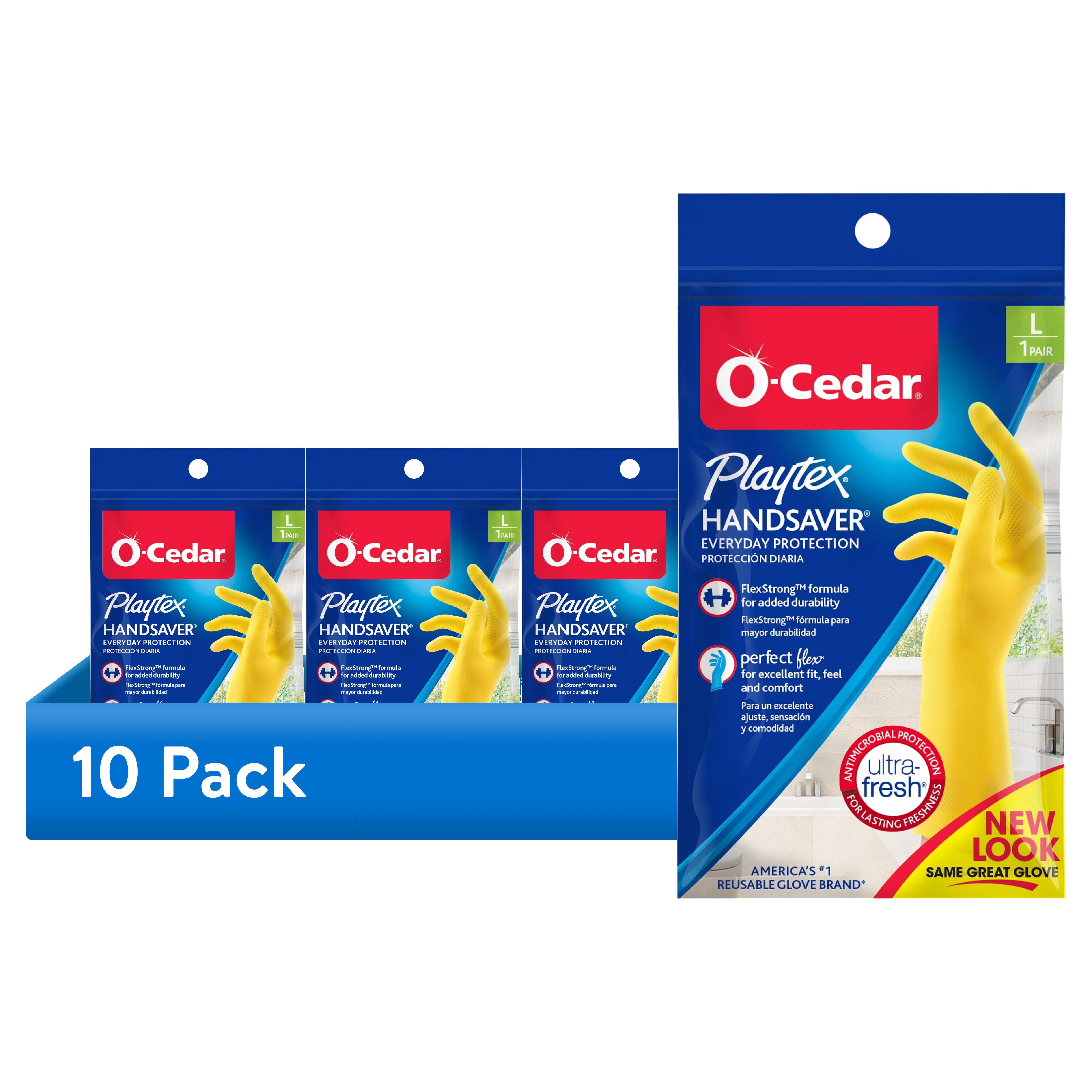 (10 pack) O-Cedar Playtex® Handsaver Gloves, Reusable Cleaning Gloves, Large, 1 Pair