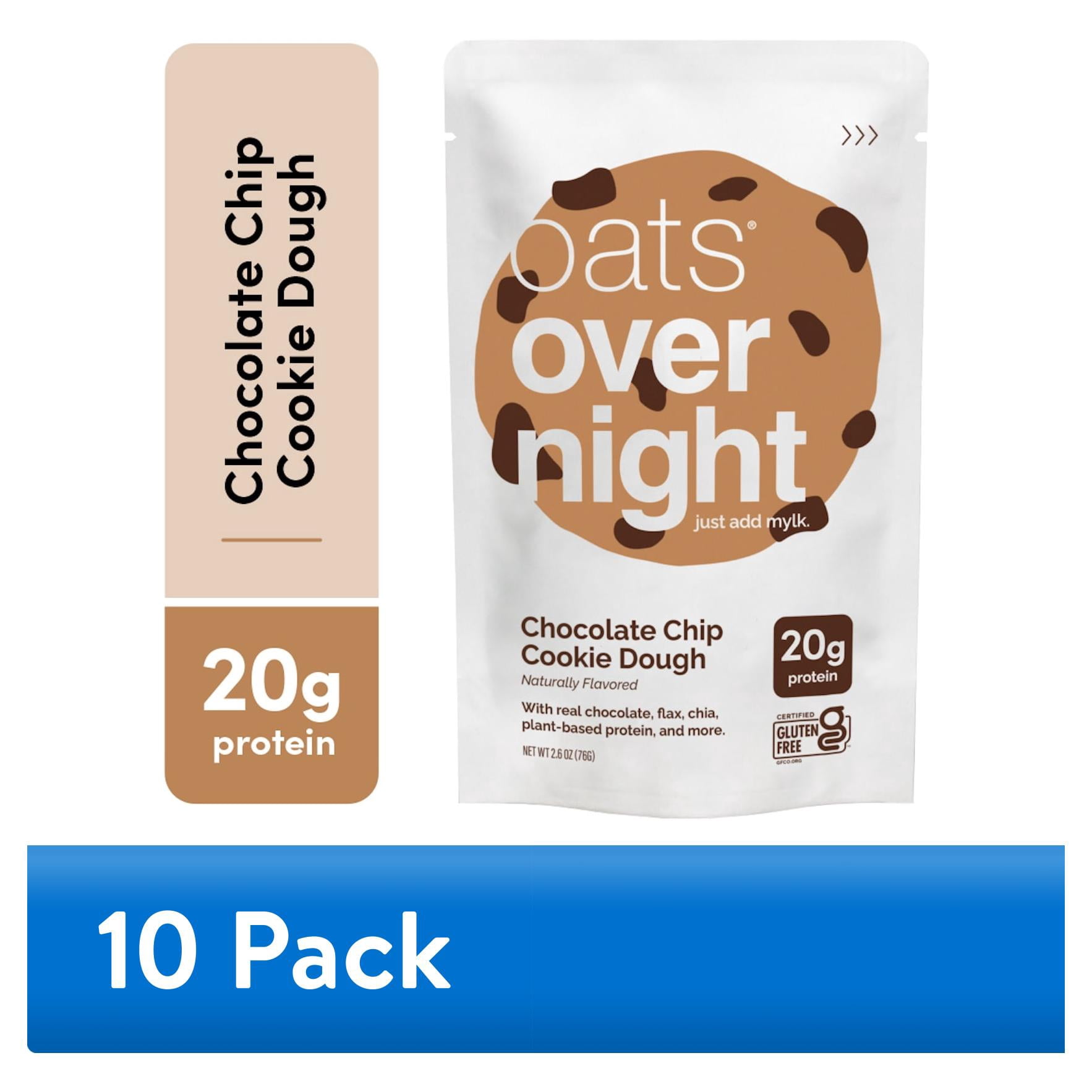 (10 pack) Oats Overnight Chocolate Chip Cookie Dough, High-Protein Oatmeal Shake, 2.6oz, 1 Pouch