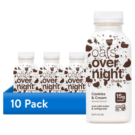 (10 pack) Oats Overnight Cookies & Cream Protein Overnight Oatmeal Shake, 2.2 oz, 1 Count