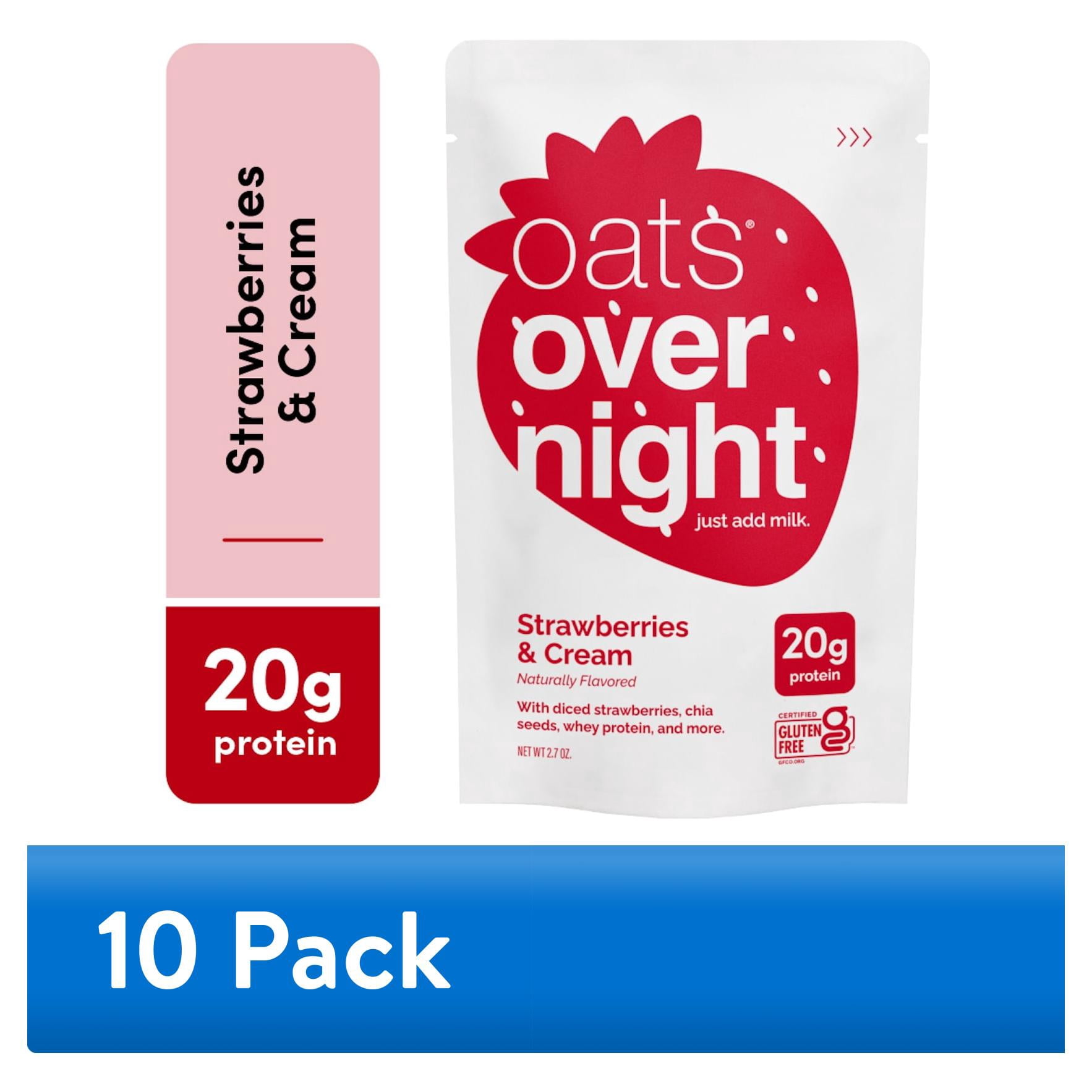 (10 pack) Oats Overnight Strawberries & Cream, High-Protein Oatmeal Shakes, 2.6oz, 1 pouch