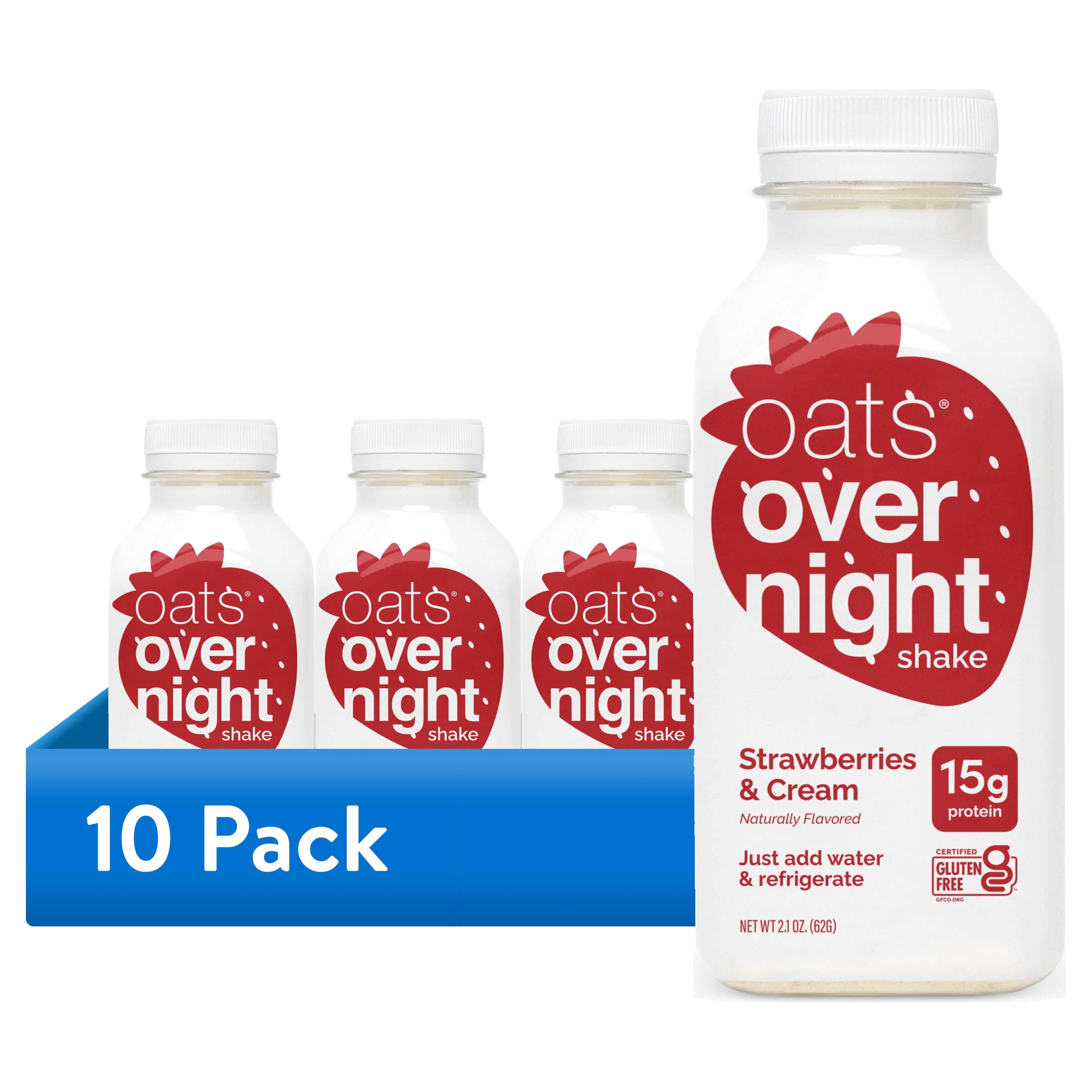 (10 pack) Oats Overnight Strawberries & Cream Protein Overnight Oatmeal Shake, 2.1 oz, 1 Count