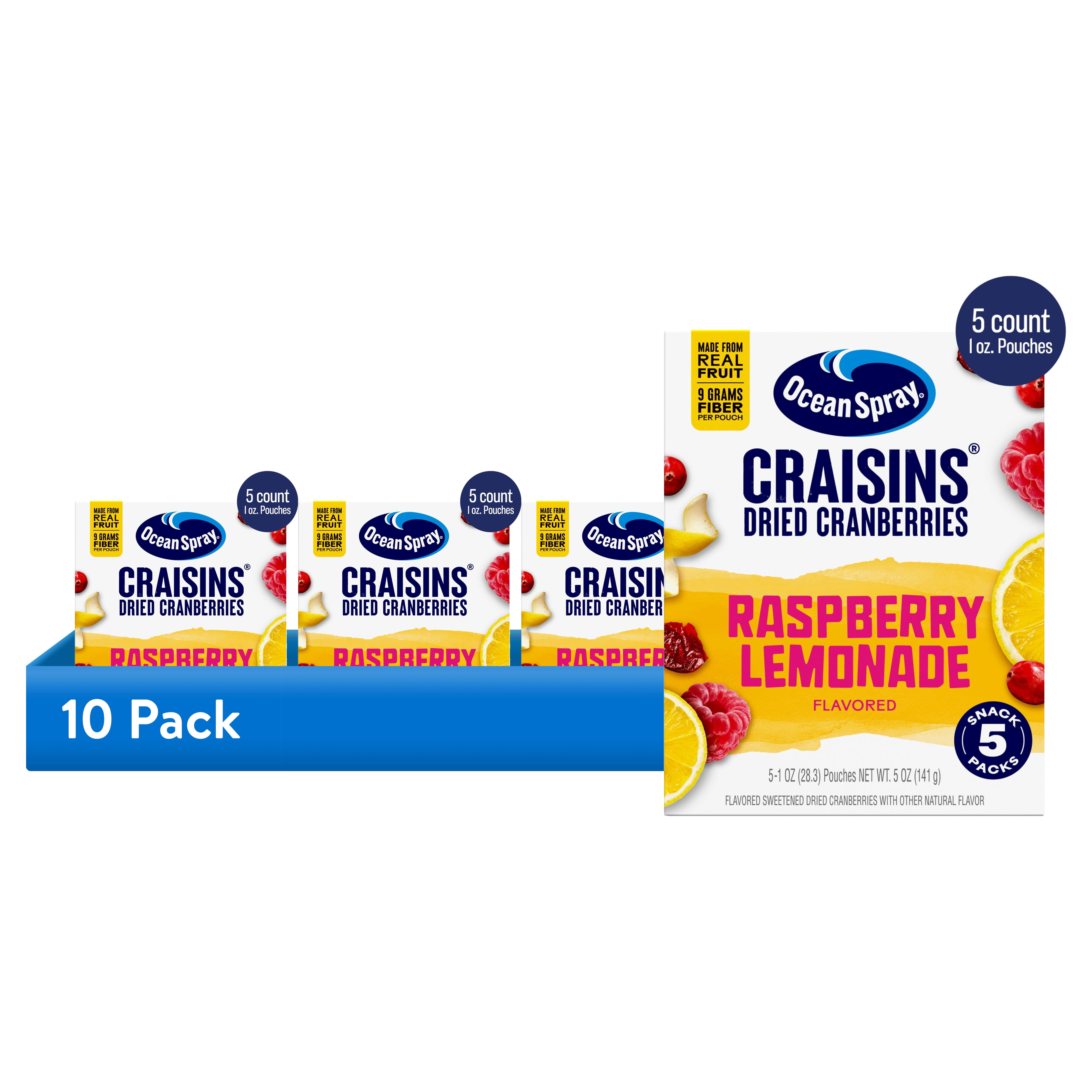 (10 pack) Ocean Spray®  Raspberry Lemonade Flavored Craisins® Dried Cranberries, 5‑Count Single‑Serve 1 oz Snack Packs