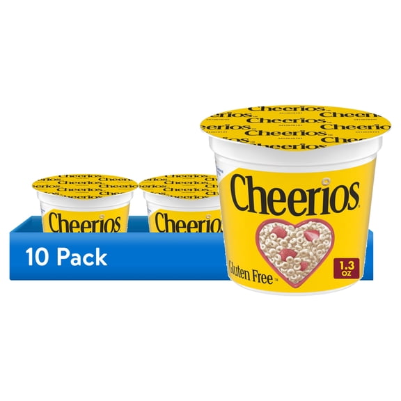 (10 pack) Cheerios Breakfast Cereal Cup, Gluten Free, Single Serve Cereal, 1.3 oz