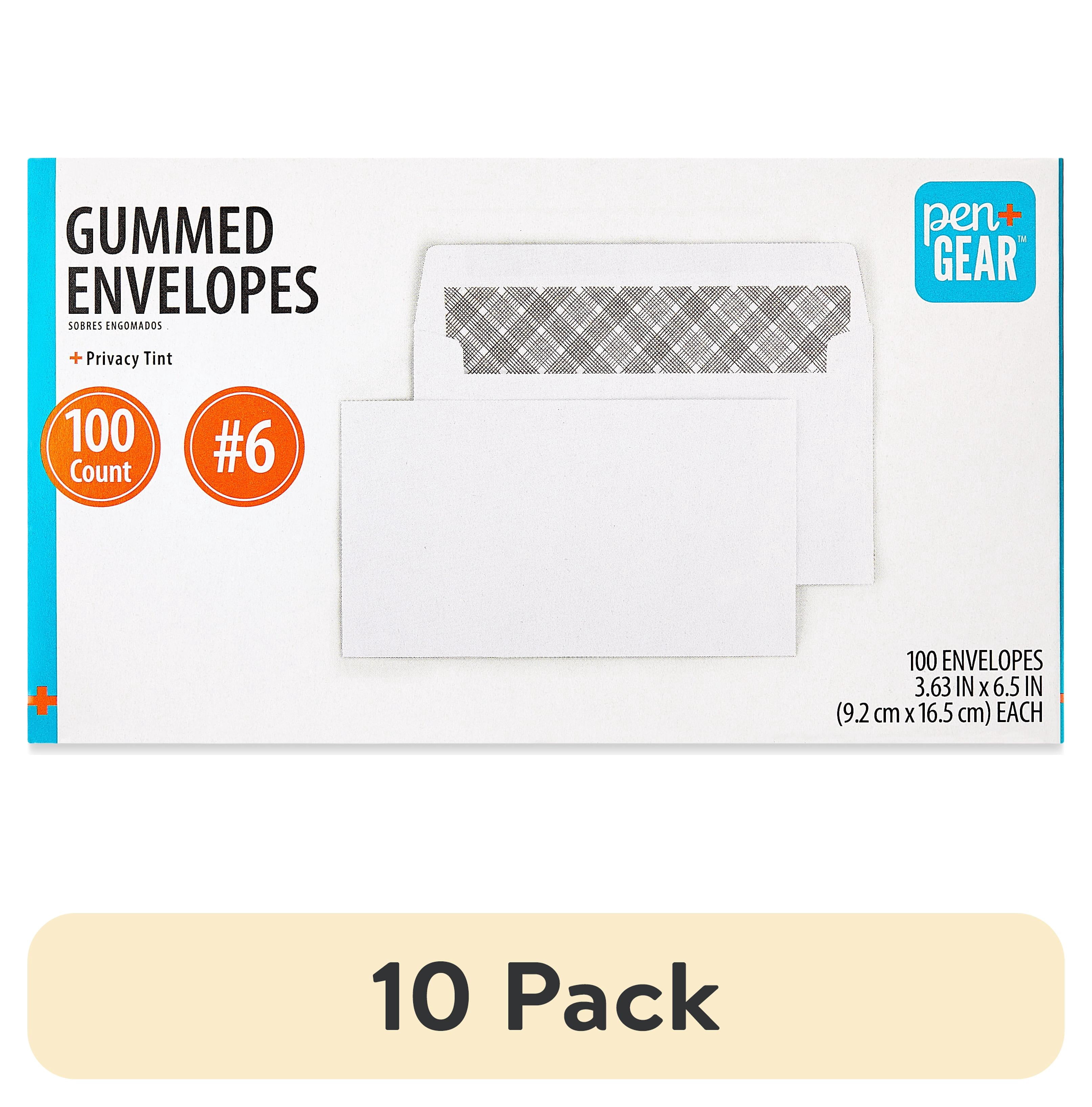 (10 pack) PEN + GEAR #6 Privacy Tint Gummed Envelopes, White, 3.63 in x 6.5 in, 100 Count
