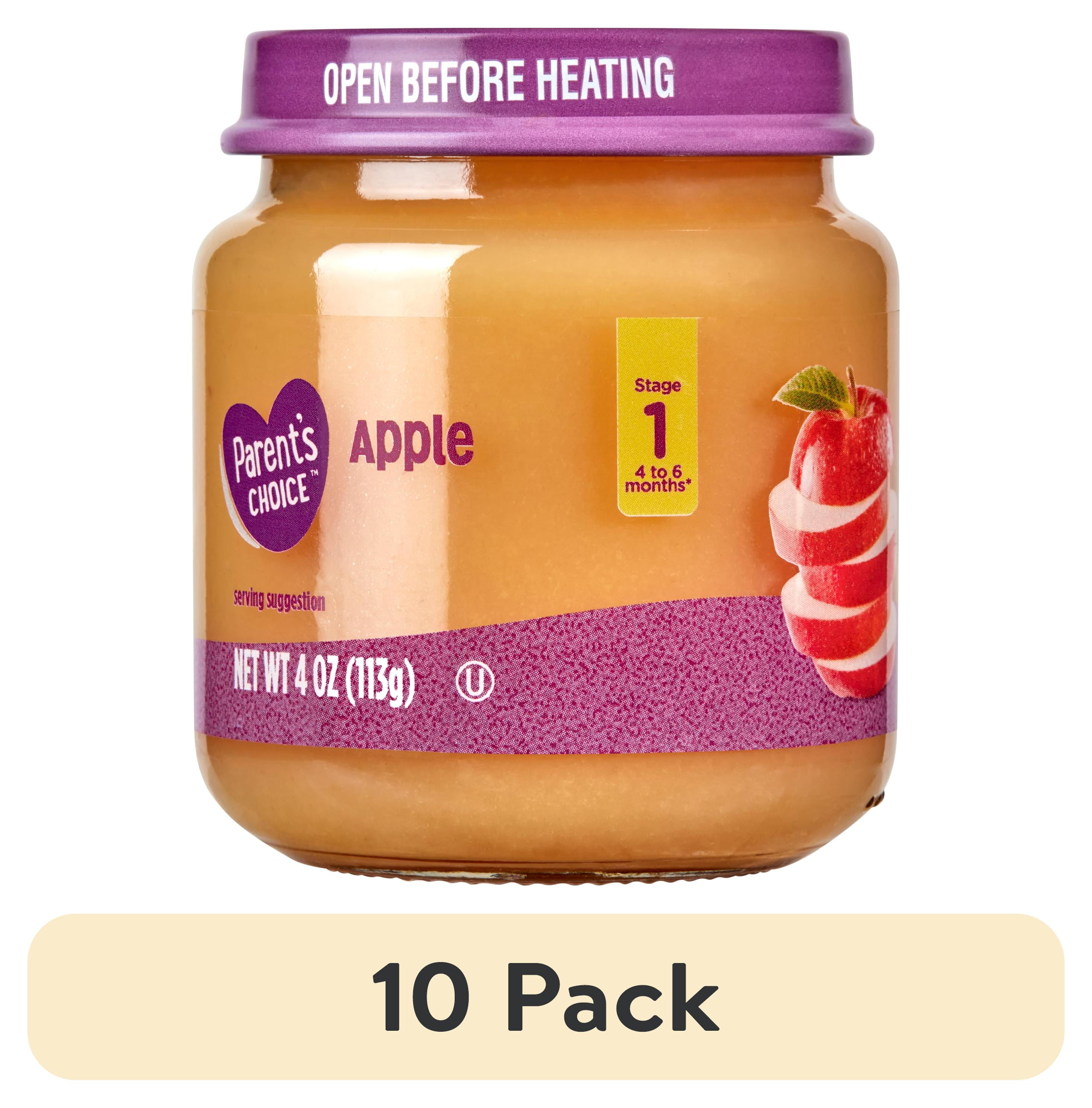 (10 pack) Parent's Choice Apple Stage 1 Baby Food, 4 oz