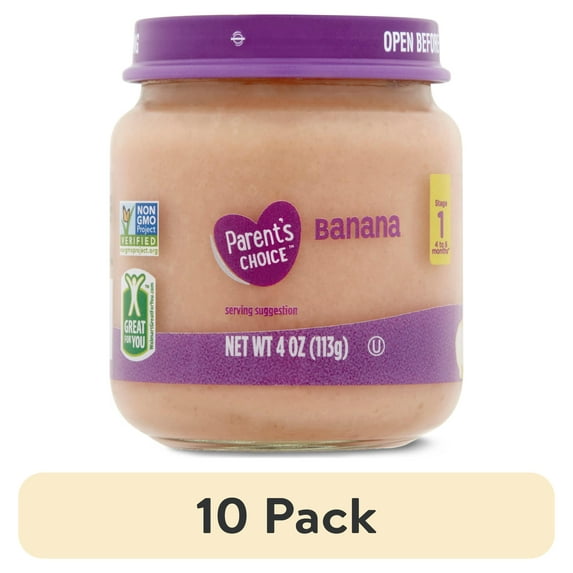 (10 pack) Parent's Choice Banana Stage 1 Baby Food, 4 oz