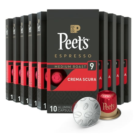 (10 pack) Peet's Coffee Crema Scura Premium Medium Roast Intensity 9 Espresso Coffee Pods, 10 Count