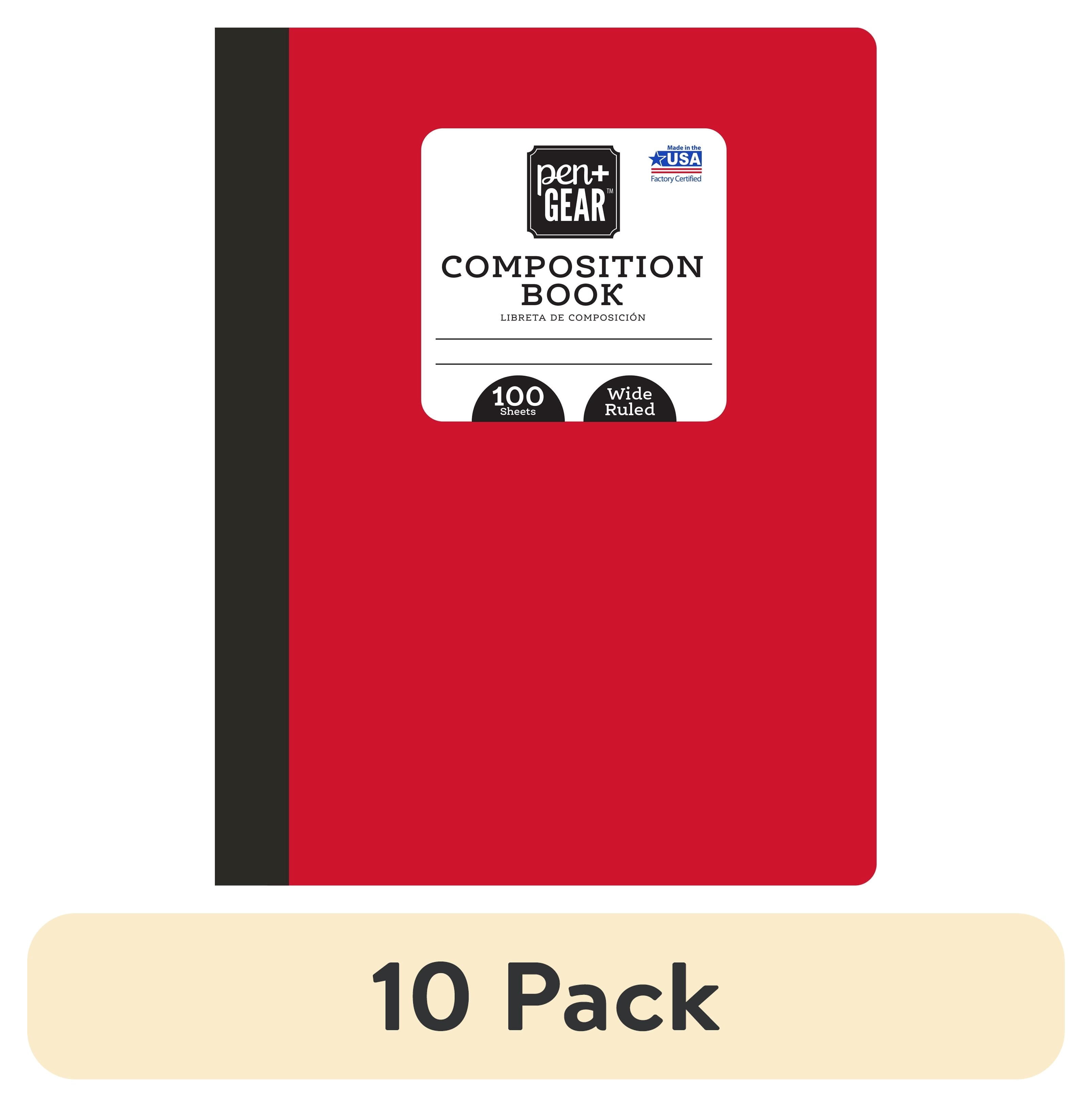 (10 pack) Pen+Gear 100 Sheets Red Composition Book, Wide Ruled, 9.75" x 7.5"