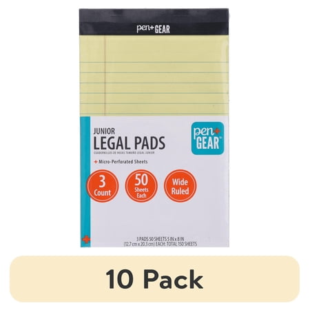 (10 pack) Pen+Gear Jr. Legal Pads, 3 Pack, Canary Paper, Wide Ruled, 50 Sheets, 5" x 8"