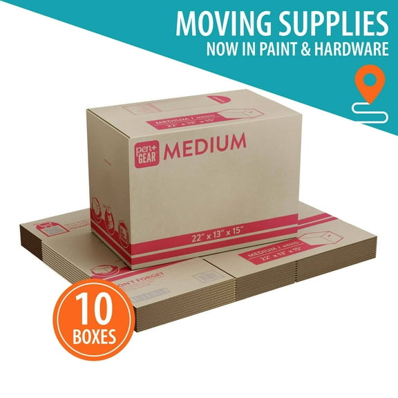 (10 pack) Pen+Gear Medium Moving Boxes, 22 in. L x 13 in. W x 15 in. H, Kraft