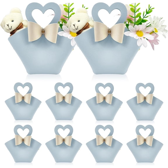 10 pack Pink Mini PU Leather Candy Gift Bags with Handle Reusable Small Handbag Birthday Party Favor Box for Wedding Bridal Shower Baptism Baby Shower