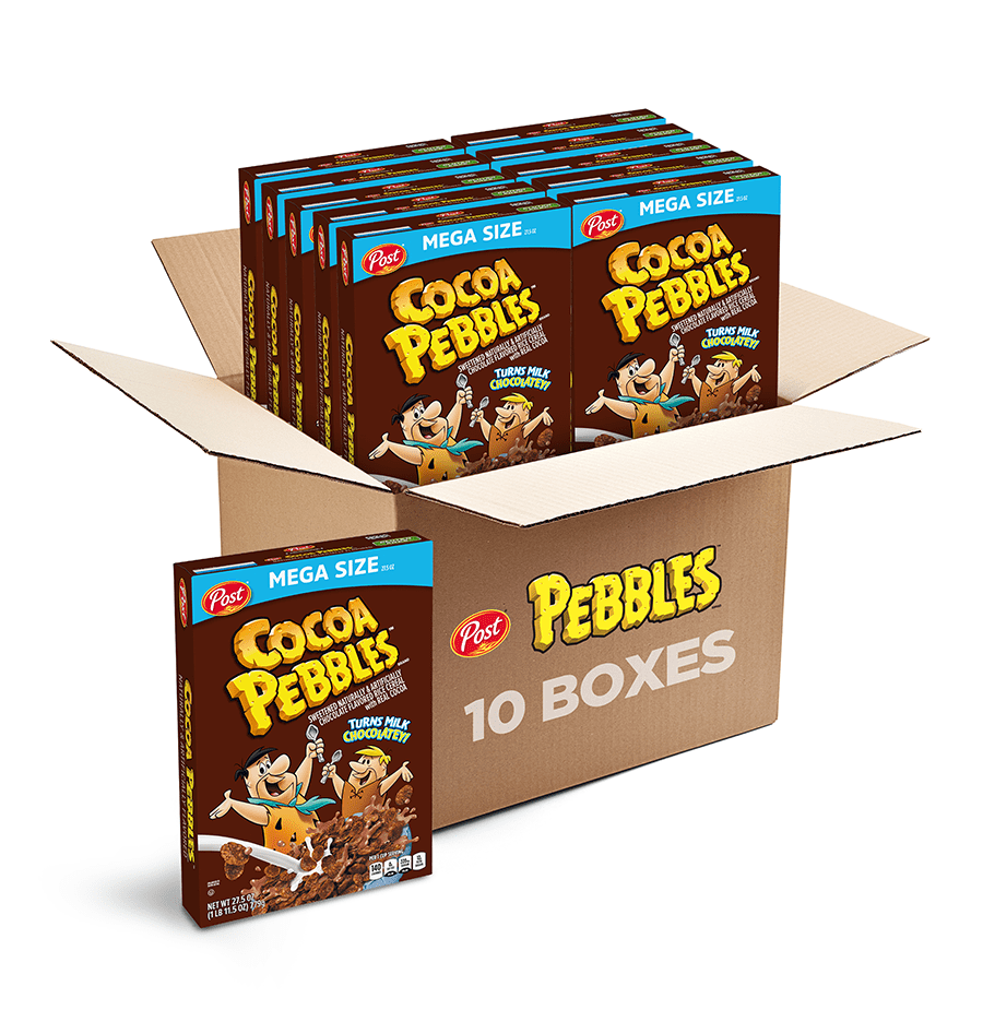 (10 pack) Post Cocoa PEBBLES Breakfast Cereal, Gluten Free & Chocolatey, Mega Size Box, 27.5 oz