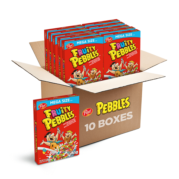 (10 pack) Post Fruity PEBBLES Breakfast Cereal, Gluten Free, Crunchy, Mega Size, 27.5 oz