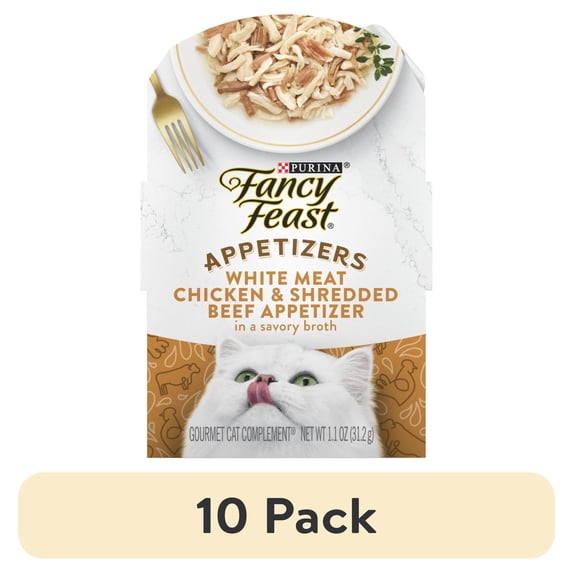 (10 pack) Purina Fancy Feast Appetizers Kitten Food, Wet Cat Food, Chicken & Shredded Beef, 1.1 oz Tray