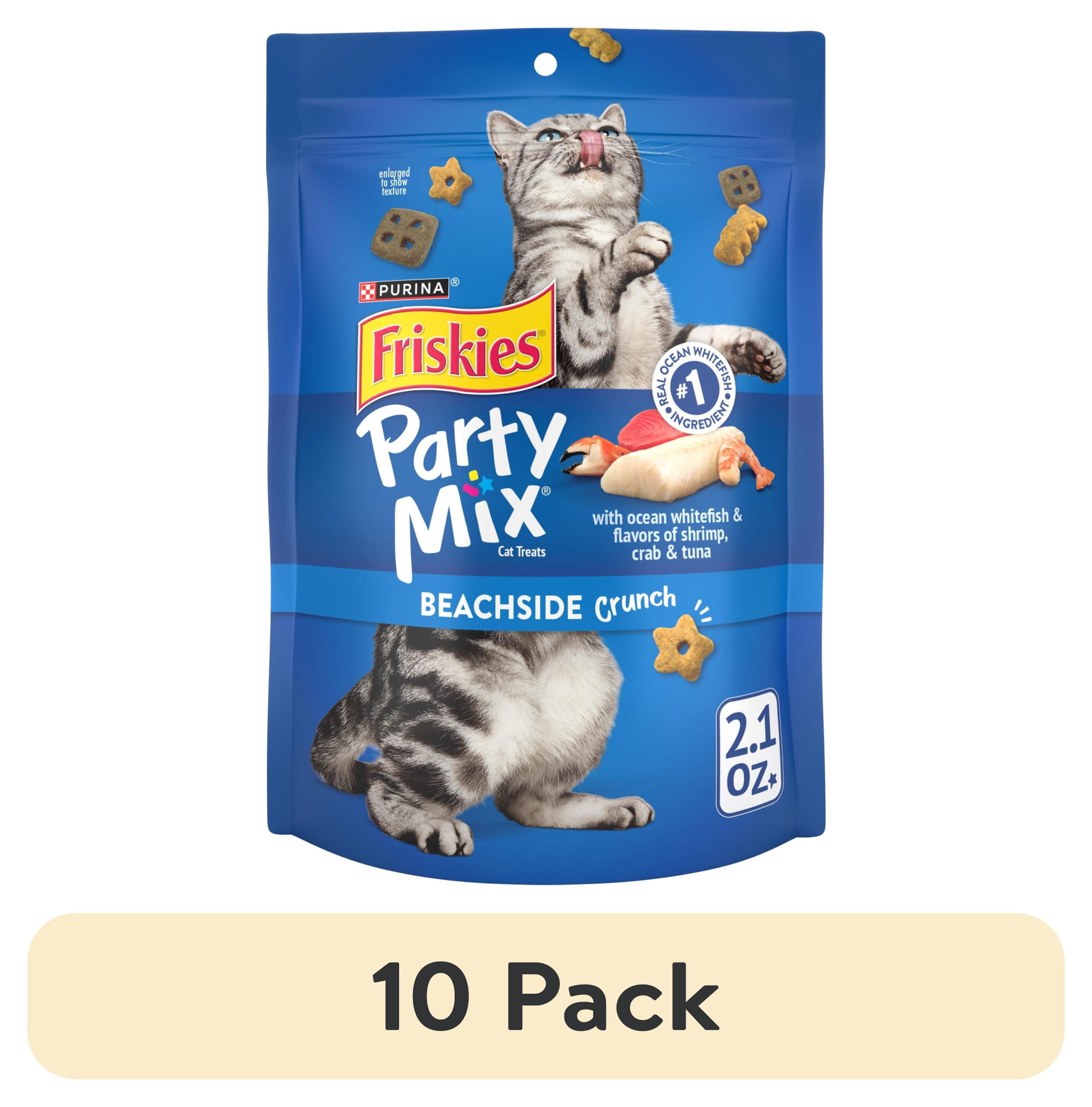 (10 pack) Purina Friskies Party Mix Beachside Crunch, Cat Treats, Shrimp, Crab, & Tuna, 2.1 oz Bag