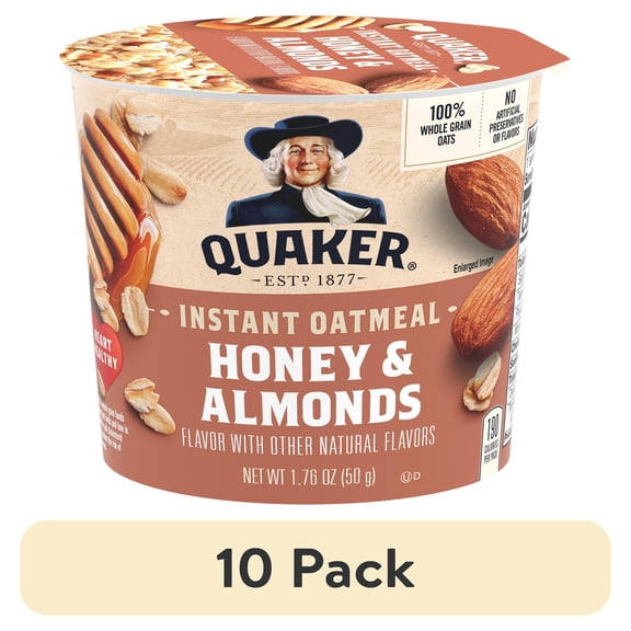 (12 Pack) Quaker Instant Oatmeal, Honey & Almond, 1.76 Oz Cup