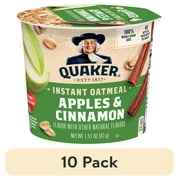 (10 pack) Quaker Instant Oatmeal, Apple Cinnamon, Quick Cook Oatmeal, 1.5oz Cup