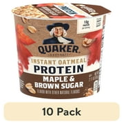 (10 pack) Quaker Protein Maple & Brown Sugar Flavored Protein Instant Oatmeal 2.11 oz Cup