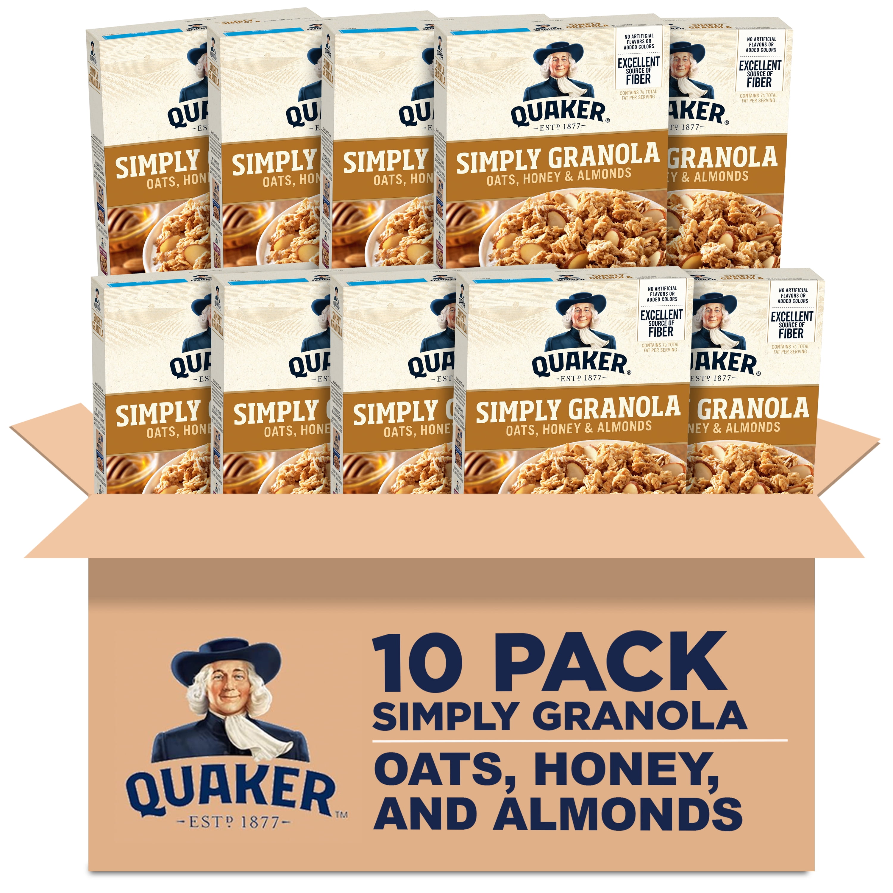 (10 pack) Quaker Simply Granola, Oats, Honey & Almonds Cereal, Ready-to-Eat, 24.1 oz Box