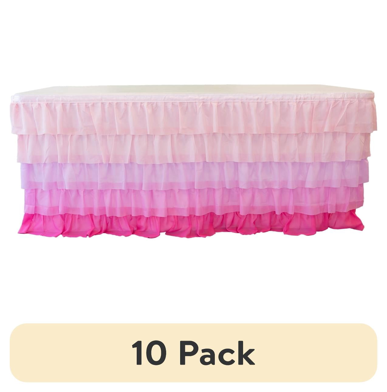 (10 pack) RTC Group 100% Polyester Tulle Ruffle Table Skirt Cover 6ft, 72 x 30 - Birthday Parties, Wedding, Party Decorations, Gradiant Pink