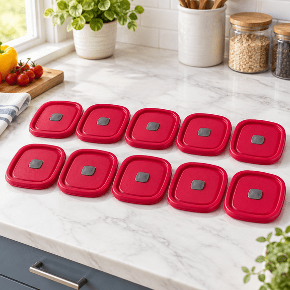 10-pack Red Vented Plastic Replacement Lids for 3, 5, and 7-cup Food Storage Containers