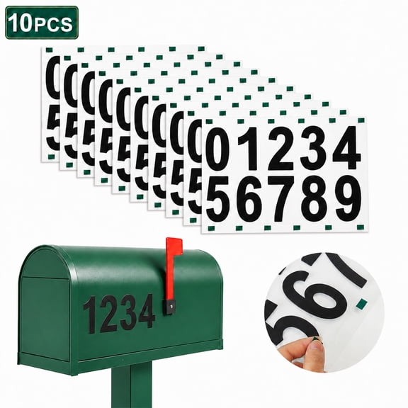 10 pack Reflective Mailbox Numbers for Outside, Stickers with Sticky Tabs for Easy Backing Peeling, Pre-cut for Effortless Align, Strong Self Adhesive Vinyl House Numbers for mailbox, 3 inch(Black)