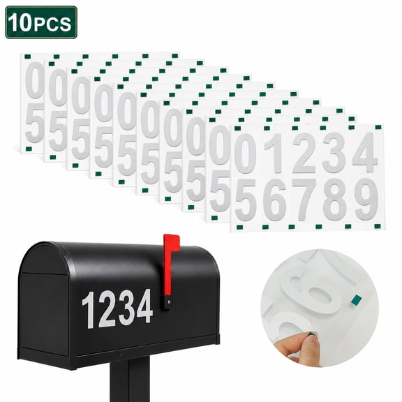 10 pack Reflective Mailbox Numbers for Outside, Stickers with Sticky Tabs for Easy Backing Peeling, Pre-cut for Effortless Align, Strong Self Adhesive Vinyl House Numbers for mailbox, 3 inch(Silver)