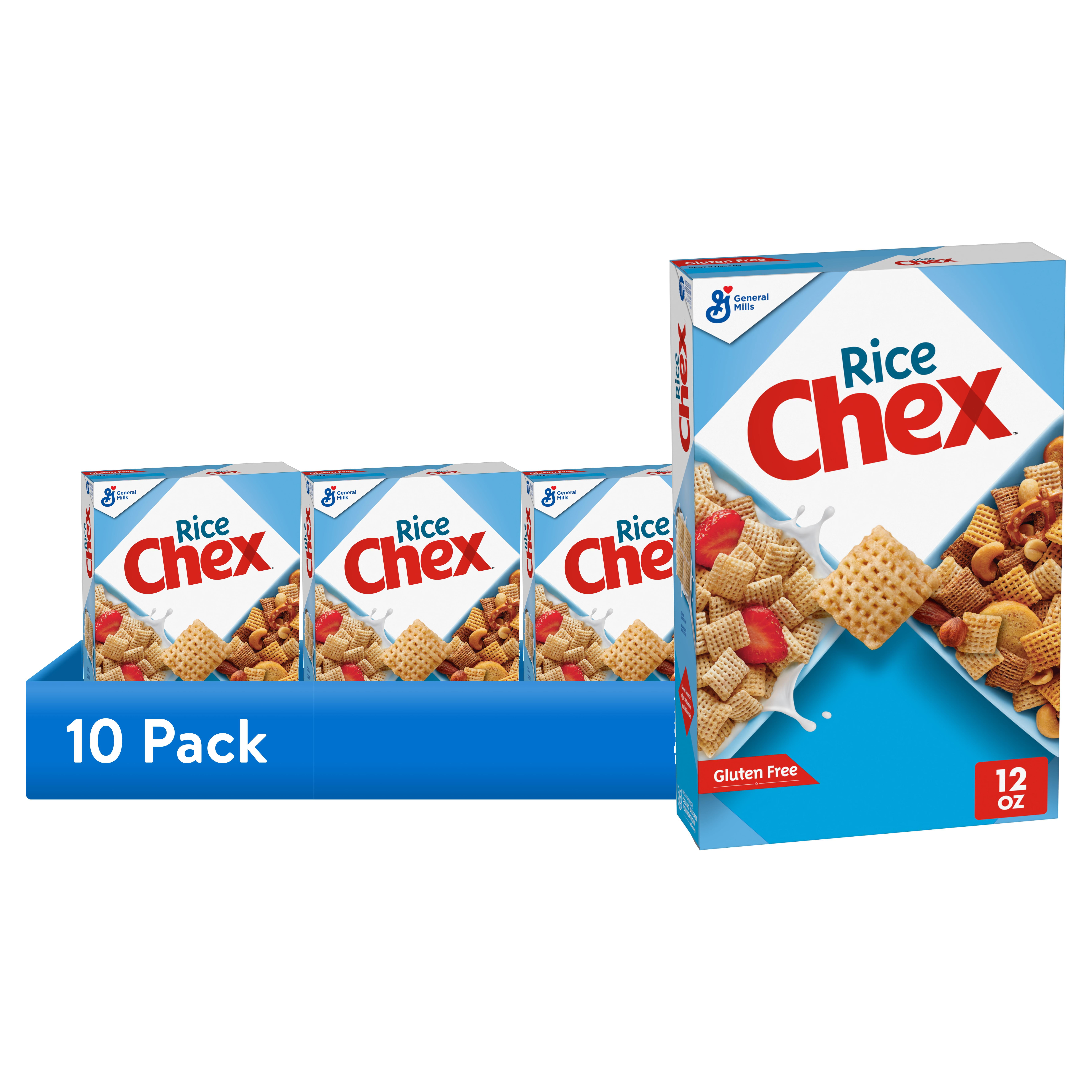 (10 pack) Rice Chex Gluten Free Breakfast Cereal, Homemade Chex Mix Ingredient, 12 oz