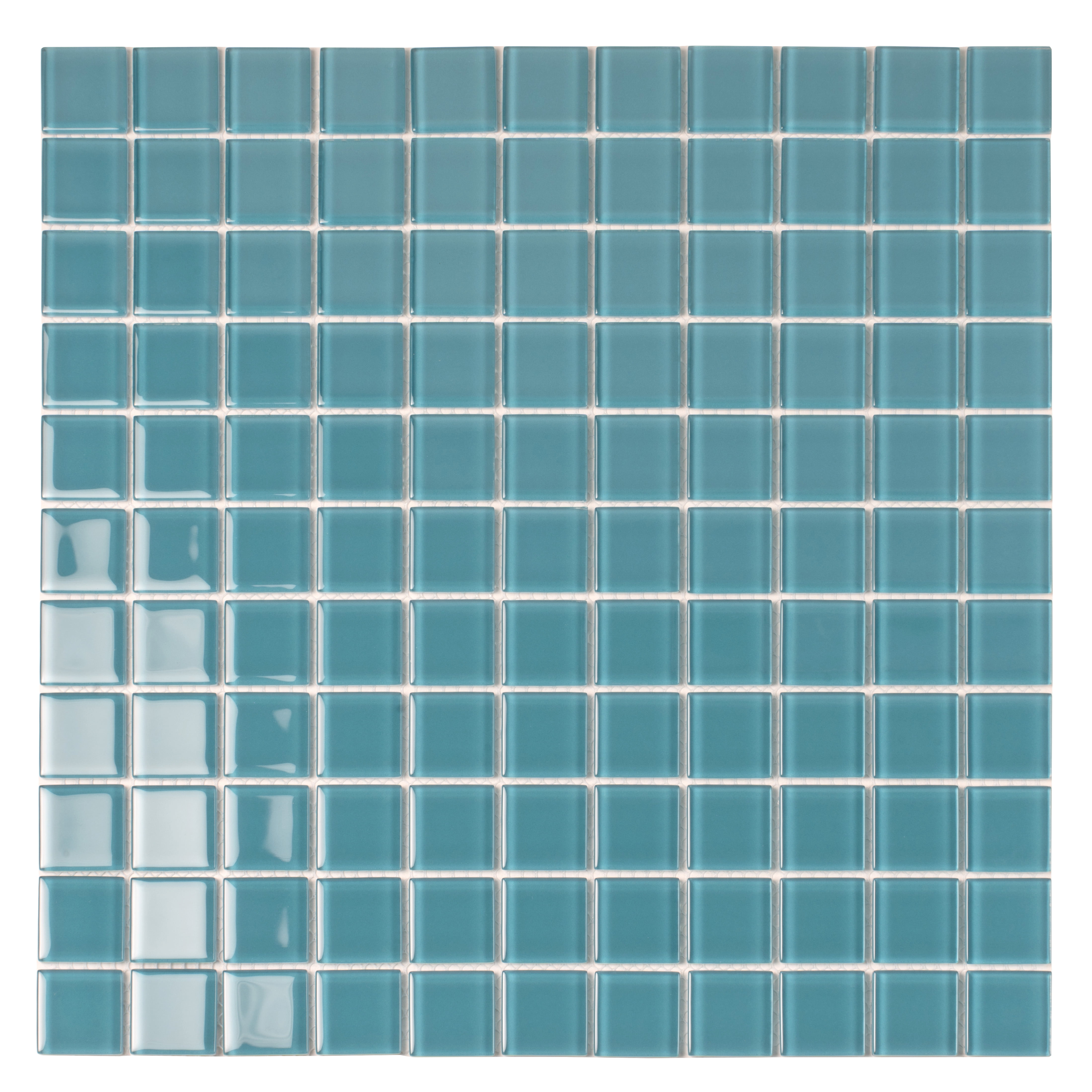Sea Blue 1x1 Polished Glass Mosaic Tile Sheet