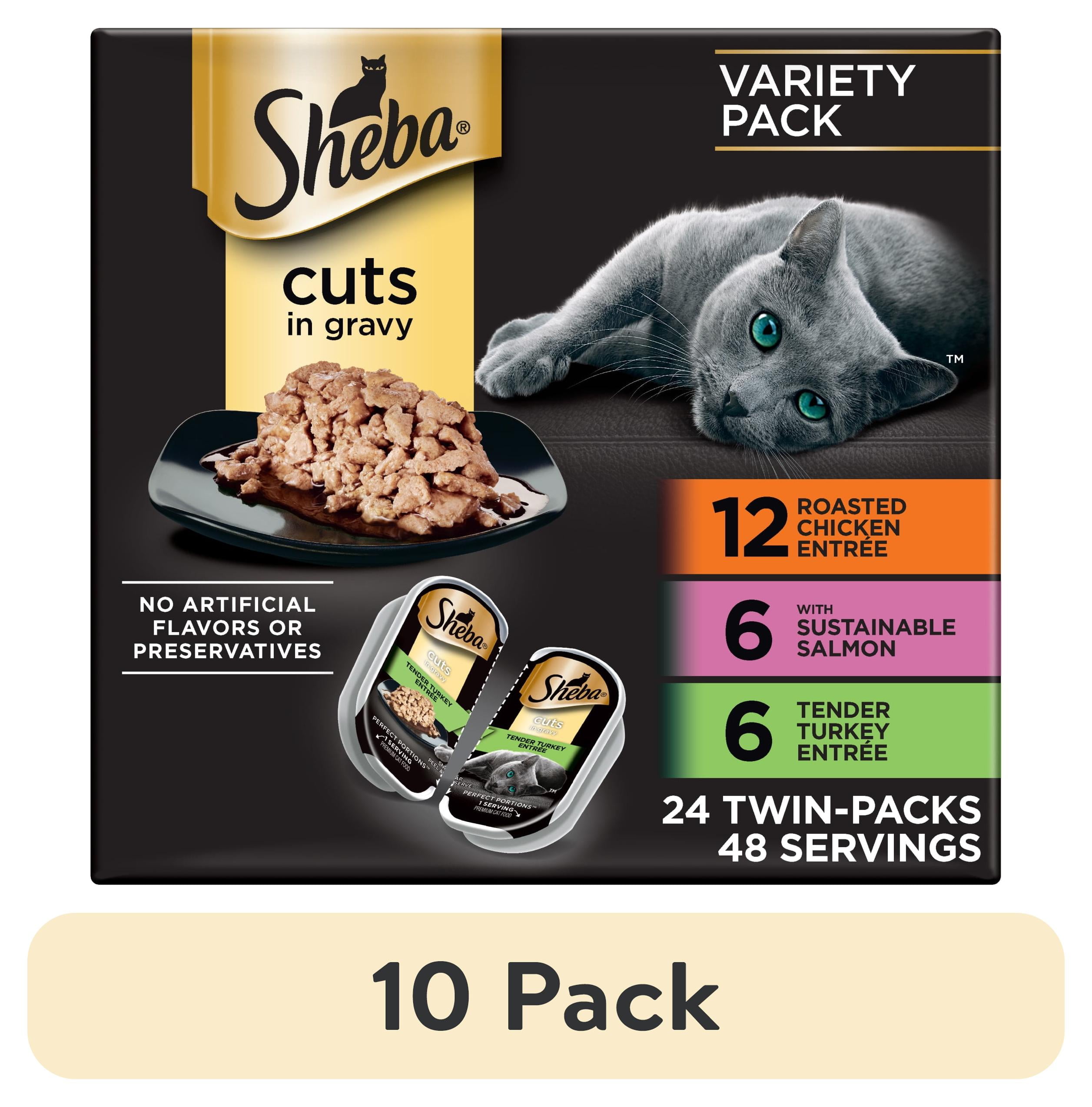 (10 pack) Sheba Perfect Portions Variety Pack Cuts in Gravy Cat Food, 2.6 oz Twin-Pack Trays (24 Count)