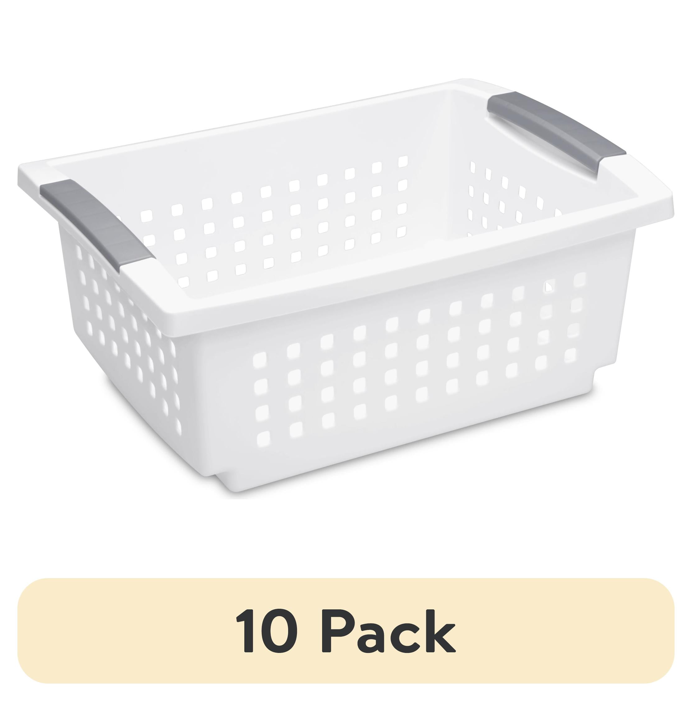 (10 pack) Sterilite Medium Stacking Basket, Open Plastic Bin, Space Saving Organizers, White