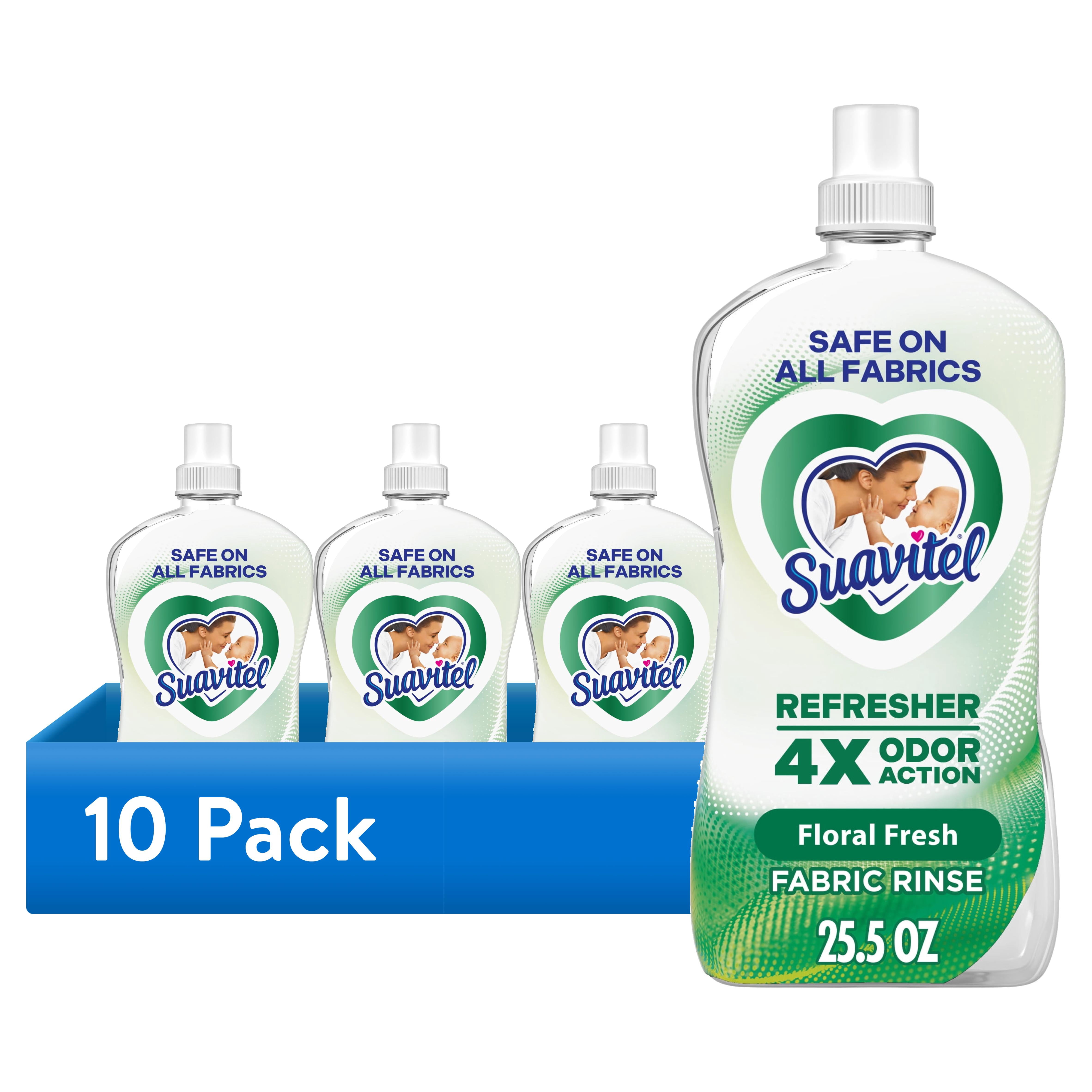 (10 pack) Suavitel Refresher Fabric Rinse and Odor Eliminator, 4X Odor Action, Floral Fresh Scent, 25.5 fl oz