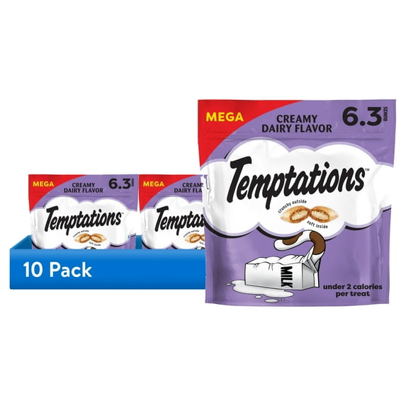 (10 pack) Temptations Classic Creamy Dairy Flavor Crunchy And Soft Treats For Cats, 6.3 Oz Pouch