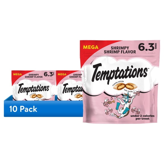 (10 pack) Temptations Classic Shrimpy Shrimp Flavor Crunchy And Soft Treats For Cats, 6.3 Oz Pouch