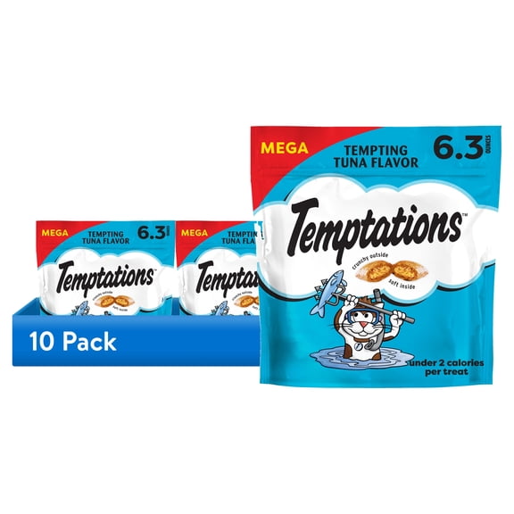 (10 pack) Temptations Classic Tempting Tuna Flavor Crunchy And Soft Treats For Cats, 6.3 Oz Pouch