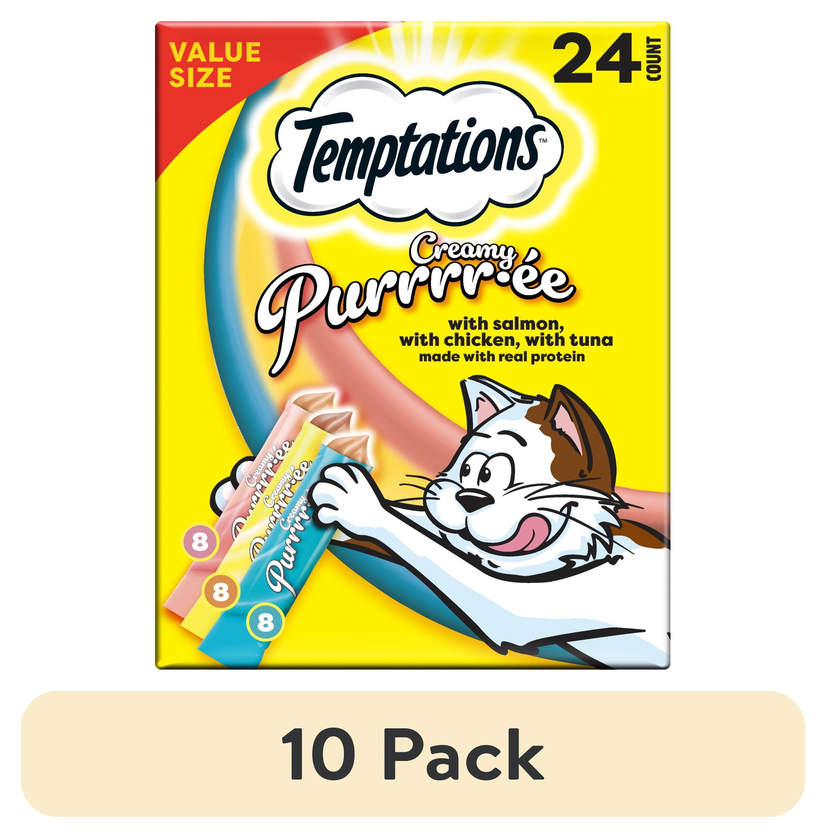 (10 pack) Temptations Creamy Puree Chicken, Salmon & Tuna Lickable Cat Treats, 12G Pouches (24 Pack)
