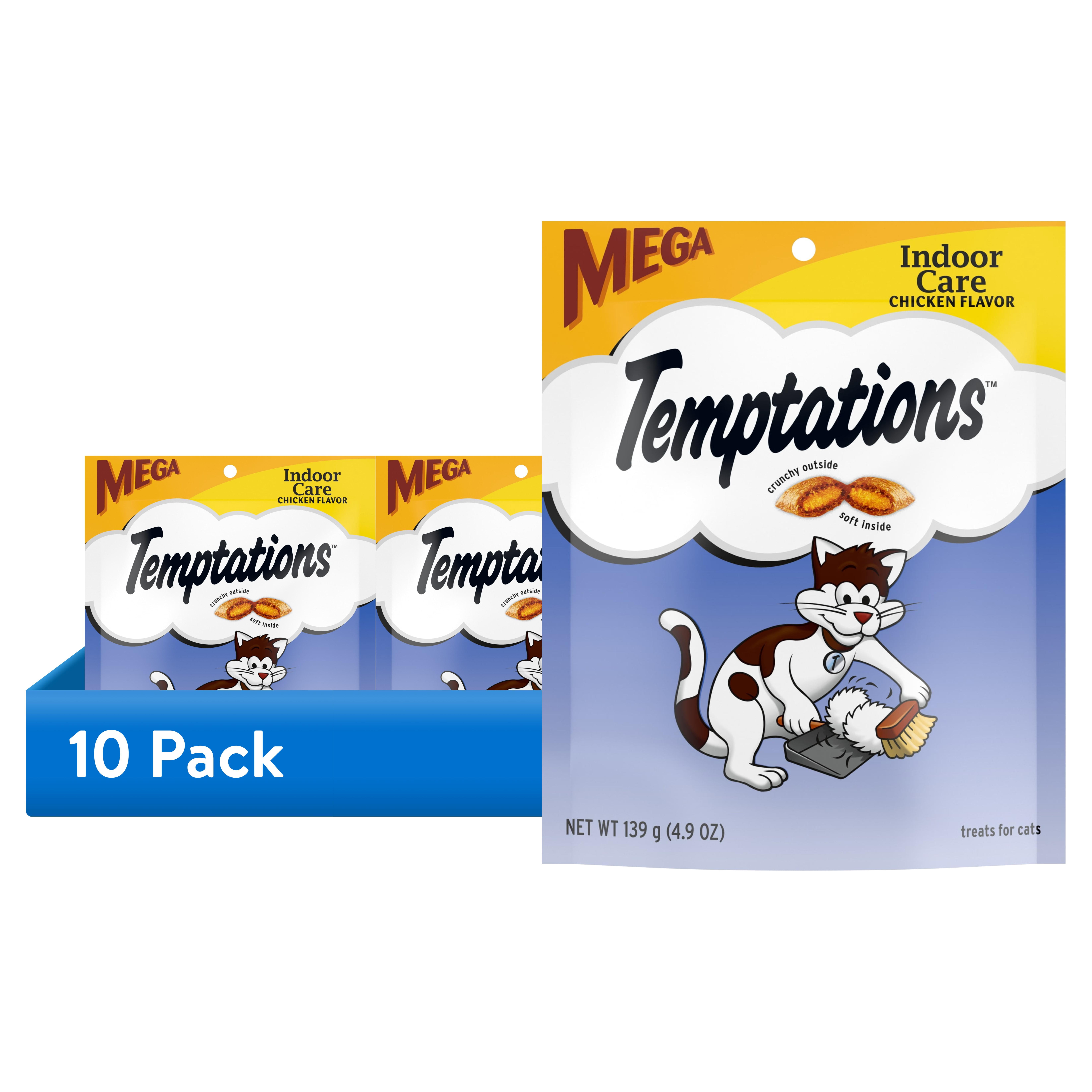 (10 pack) Temptations Indoor Care Chicken Flavor Crunchy and Soft Cat Treats, 4.9 oz Pouch